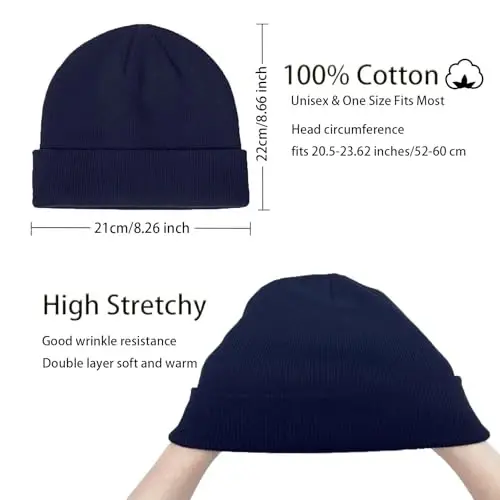 choshion 100% Cotton Beanie Hats for Women Men Winter Soft Warm Knit Cuffed Hats Fisherman Beanie Skull Cap Unisex - 2