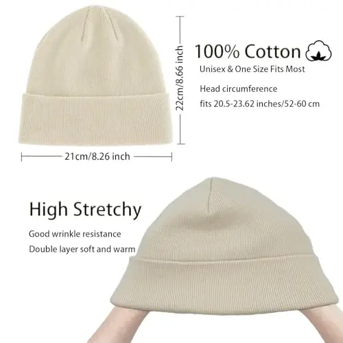 choshion 100% Cotton Beanie Hats for Women Men Winter Soft Warm Knit Cuffed Hats Fisherman Beanie Skull Cap Unisex - 2
