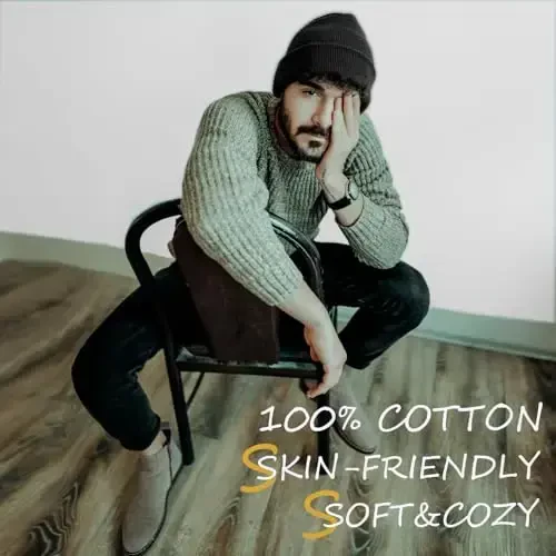 choshion 100% Cotton Beanie Hats for Women Men Winter Soft Warm Knit Cuffed Hats Fisherman Beanie Skull Cap Unisex - 5