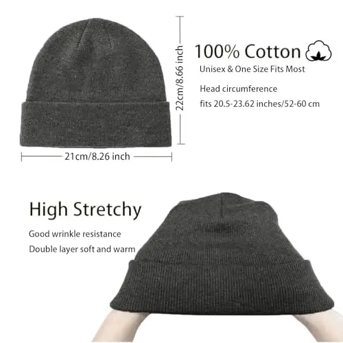 choshion 100% Cotton Beanie Hats for Women Men Winter Soft Warm Knit Cuffed Hats Fisherman Beanie Skull Cap Unisex - 2
