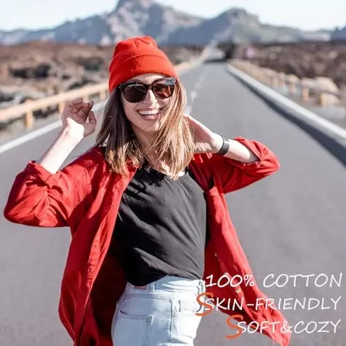 choshion 100% Cotton Beanie Hats for Women Men Winter Soft Warm Knit Cuffed Hats Fisherman Beanie Skull Cap Unisex - 4