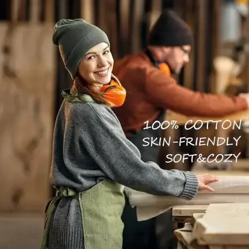 choshion 100% Cotton Beanie Hats for Women Men Winter Soft Warm Knit Cuffed Hats Fisherman Beanie Skull Cap Unisex - 3