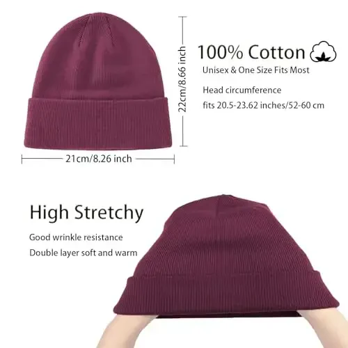 choshion 100% Cotton Beanie Hats for Women Men Winter Soft Warm Knit Cuffed Hats Fisherman Beanie Skull Cap Unisex - CHOSHION (1)