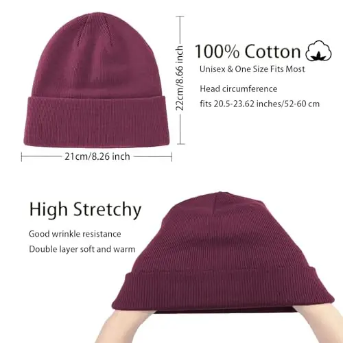 choshion 100% Cotton Beanie Hats for Women Men Winter Soft Warm Knit Cuffed Hats Fisherman Beanie Skull Cap Unisex - CHOSHION (1)