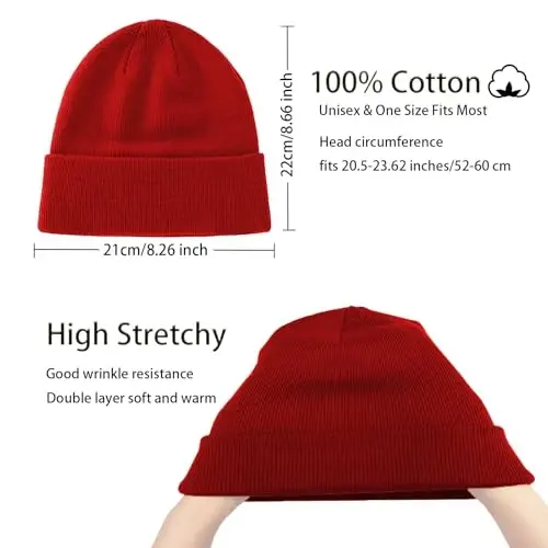 choshion 100% Cotton Beanie Hats for Women Men Winter Soft Warm Knit Cuffed Hats Fisherman Beanie Skull Cap Unisex - 2