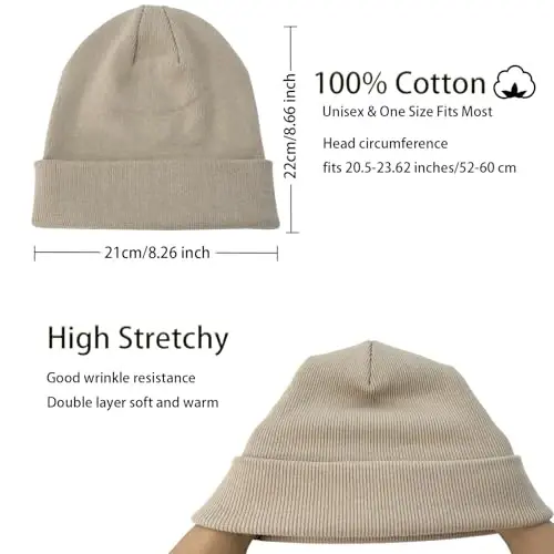 choshion 100% Cotton Beanie Hats for Women Men Winter Soft Warm Knit Cuffed Hats Fisherman Beanie Skull Cap Unisex - 2