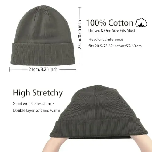 choshion 100% Cotton Beanie Hats for Women Men Winter Soft Warm Knit Cuffed Hats Fisherman Beanie Skull Cap Unisex - 2