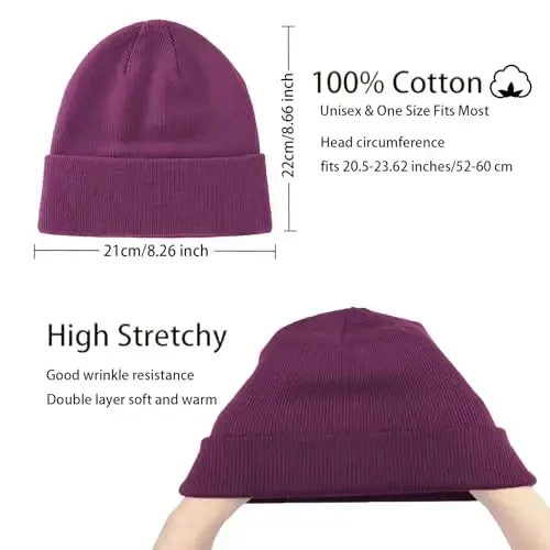 choshion 100% Cotton Beanie Hats for Women Men Winter Soft Warm Knit Cuffed Hats Fisherman Beanie Skull Cap Unisex - 2