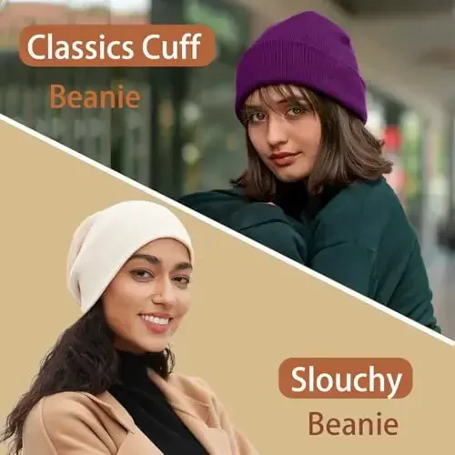 choshion 100% Cotton Beanie Hats for Women Men Winter Soft Warm Knit Cuffed Hats Fisherman Beanie Skull Cap Unisex - 3