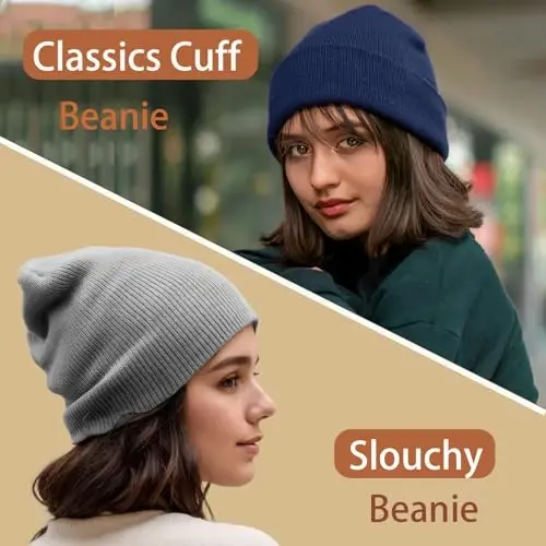 choshion 100% Cotton Beanie Hats for Women Men Winter Soft Warm Knit Cuffed Hats Fisherman Beanie Skull Cap Unisex - 3