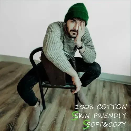 choshion 100% Cotton Beanie Hats for Women Men Winter Soft Warm Knit Cuffed Hats Fisherman Beanie Skull Cap Unisex - 4