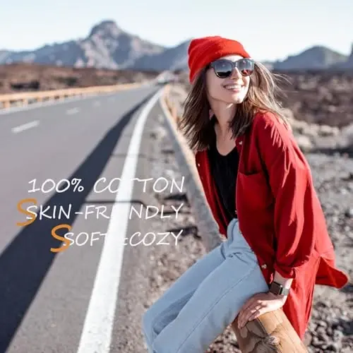 choshion 100% Cotton Beanie Hats for Women Men Winter Soft Warm Knit Cuffed Hats Fisherman Beanie Skull Cap Unisex - 6