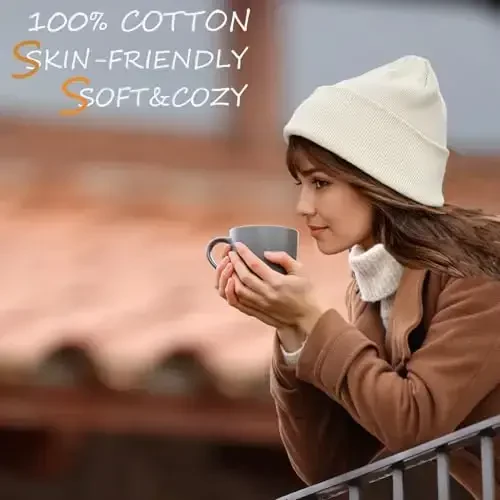 choshion 100% Cotton Beanie Hats for Women Men Winter Soft Warm Knit Cuffed Hats Fisherman Beanie Skull Cap Unisex - 4