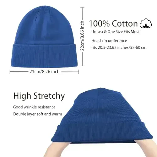 choshion 100% Cotton Beanie Hats for Women Men Winter Soft Warm Knit Cuffed Hats Fisherman Beanie Skull Cap Unisex - 2