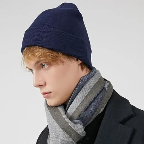 choshion 100% Cotton Beanie Hats for Women Men Winter Soft Warm Knit Cuffed Hats Fisherman Beanie Skull Cap Unisex - 3