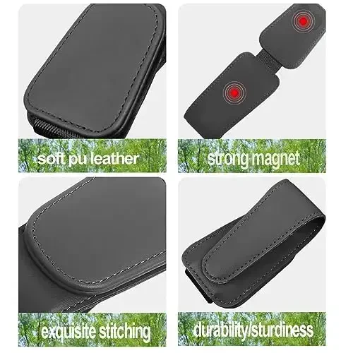 CHOSMOYI 2 Packs Sunglasses Holder for Car, Sunglass Clip for Car Visor, Magnetic Leather Car Eyeglass Holder and Ticket Card Clip, Suitable for Different Size Eyeglasses(Black - 4
