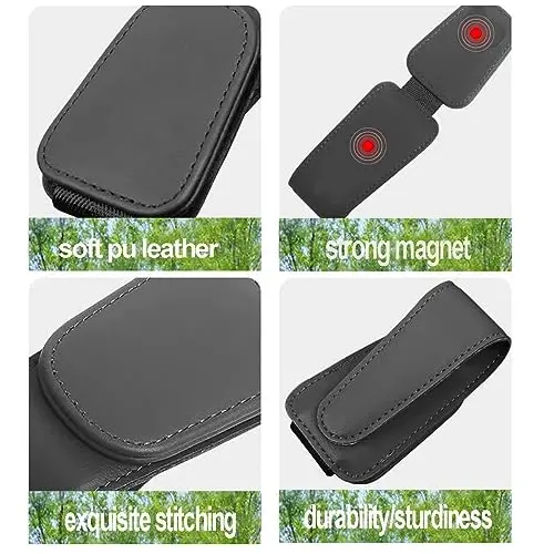 CHOSMOYI 2 Packs Sunglasses Holder for Car, Sunglass Clip for Car Visor, Magnetic Leather Car Eyeglass Holder and Ticket Card Clip, Suitable for Different Size Eyeglasses(Black - 4