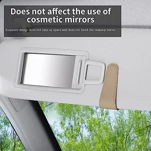 CHOSMOYI Magnetic Leather Sunglass Holder for Car, Sunglasses Clip for Car Visor, Auto Interior Accessories Universal for Different Size Eyeglasses (Beige) - 2