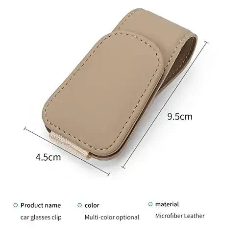 CHOSMOYI Magnetic Leather Sunglass Holder for Car, Sunglasses Clip for Car Visor, Auto Interior Accessories Universal for Different Size Eyeglasses (Beige) - 3