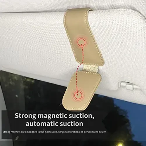 CHOSMOYI Magnetic Leather Sunglass Holder for Car, Sunglasses Clip for Car Visor, Auto Interior Accessories Universal for Different Size Eyeglasses (Beige) - 4