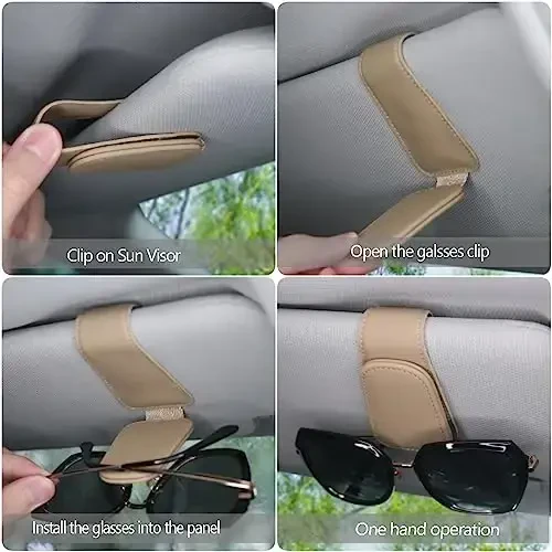 CHOSMOYI Magnetic Leather Sunglass Holder for Car, Sunglasses Clip for Car Visor, Auto Interior Accessories Universal for Different Size Eyeglasses (Beige) - 5