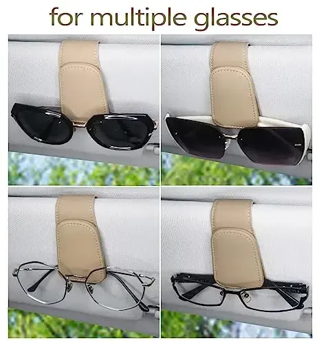 CHOSMOYI Magnetic Leather Sunglass Holder for Car, Sunglasses Clip for Car Visor, Auto Interior Accessories Universal for Different Size Eyeglasses (Beige) - 6