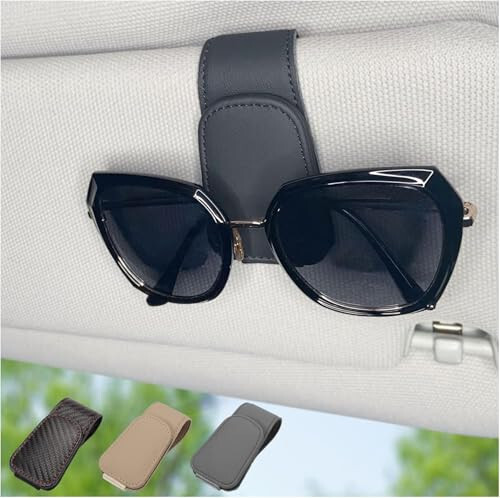 CHOSMOYI Magnetic Leather Sunglass Holder for Car, Sunglasses Clip for Car Visor, Auto Interior Accessories Universal for Different Size Eyeglasses (Black) - 21