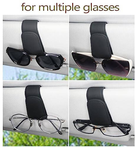 CHOSMOYI Magnetic Leather Sunglass Holder for Car, Sunglasses Clip for Car Visor, Auto Interior Accessories Universal for Different Size Eyeglasses (Black) - 13