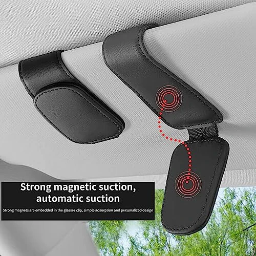 Magnetic Leather Sunglass Holder for Car, Sunglasses Clip for Car Visor, Auto Interior Accessories Universal for Different Size Eyeglasses (Black) - 18