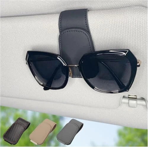 Magnetic Leather Sunglass Holder for Car, Sunglasses Clip for Car Visor, Auto Interior Accessories Universal for Different Size Eyeglasses (Black) - 14