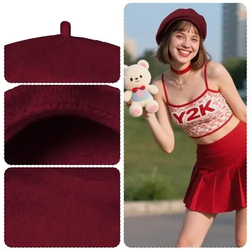choyaxo French Beret Hats Solid Classic Beret Hats for Women Girls - 4