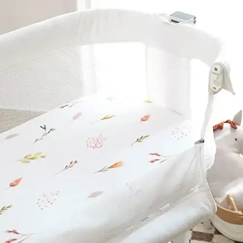 Cho'ziluvchan Ultra Yumshoq Bassinet Fitted Sheets 3 Paket, Bassinetlar uchun Universal Oval To'rtburchak Mattress, Go'zal Bassinet Sheets Baby Girls uchun, Watercolor Rose Flora Orange Pink - 4