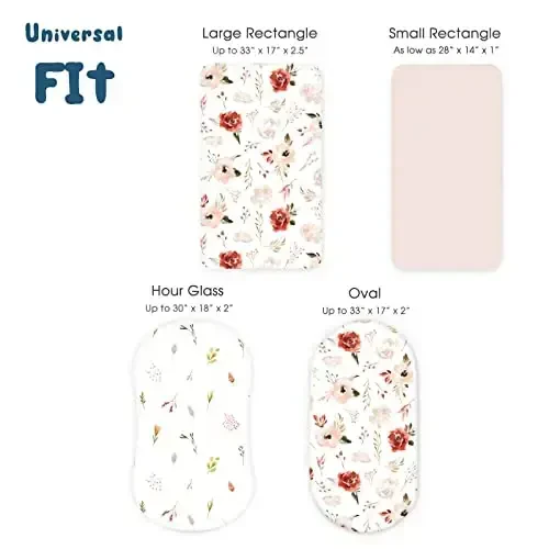 Cho'ziluvchan Ultra Yumshoq Bassinet Fitted Sheets 3 Paket, Bassinetlar uchun Universal Oval To'rtburchak Mattress, Go'zal Bassinet Sheets Baby Girls uchun, Watercolor Rose Flora Orange Pink - 5