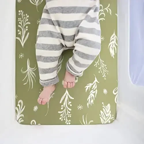 Cho'ziluvchan Ultra Yumshoq O'rnatilgan Bassinet Varaqlar To'plami 2 Paket, Beshik Varaq To'rtburchak, Oval yoki Soat oynasi Bassinet Pad / Matras Xavfsiz va Qulay, Zamonaviy Akvarel Flora va Zeytun uchun Universal Mos - 6