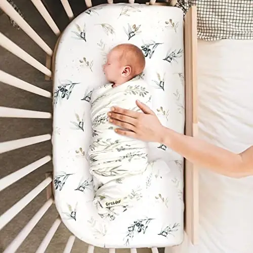 Cho'ziluvchan Ultra Yumshoq O'rnatilgan Bassinet Varaqlar To'plami 2 Paket, Beshik Varaq To'rtburchak, Oval yoki Soat oynasi Bassinet Pad / Matras Xavfsiz va Qulay, Zamonaviy Akvarel Flora va Zeytun uchun Universal Mos - 4