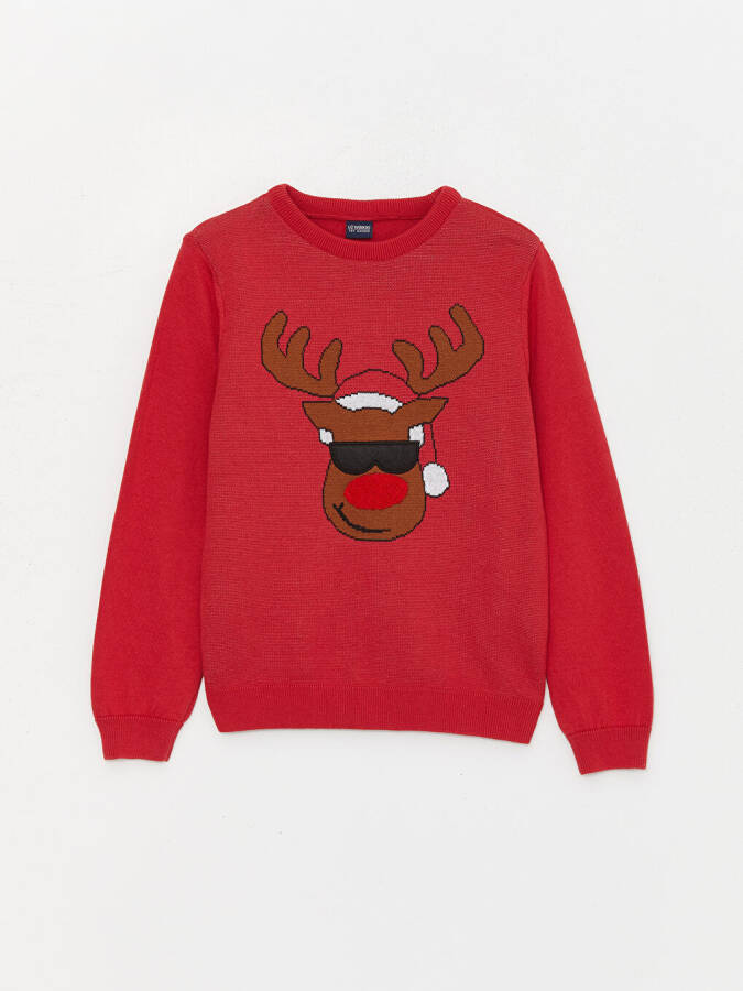 Christmas Themed Long Sleeve Boys' Bicycle Neck Knit Sweater - 7