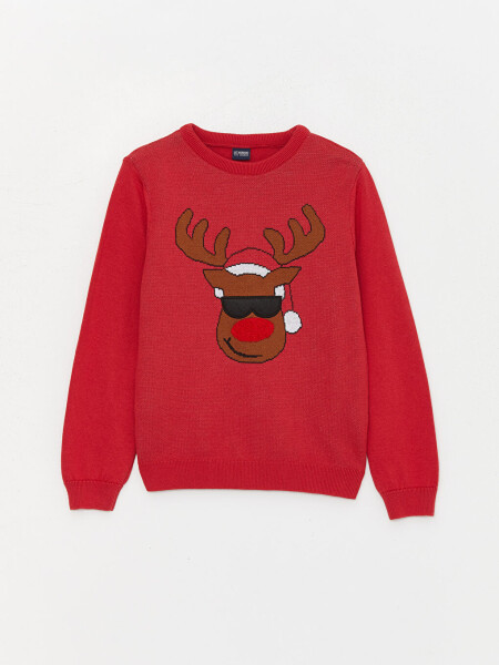 Christmas Themed Long Sleeve Boys' Bicycle Neck Knit Sweater - 4