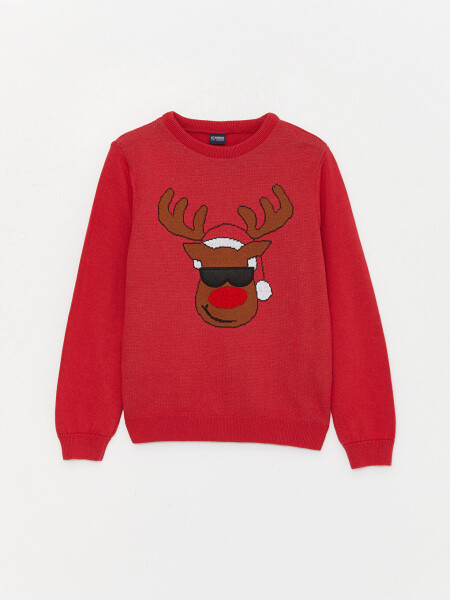 Christmas Themed Long Sleeve Boys' Bicycle Neck Knit Sweater - 10