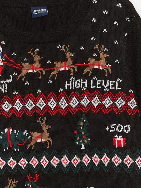 Christmas Themed Long Sleeve Boy's Knit Sweater with a Crew Neck - 15