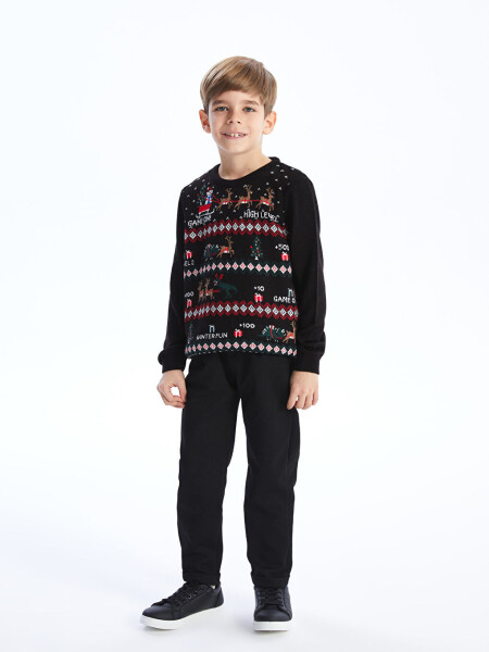 Christmas Themed Long Sleeve Boy's Knit Sweater with a Crew Neck - 7