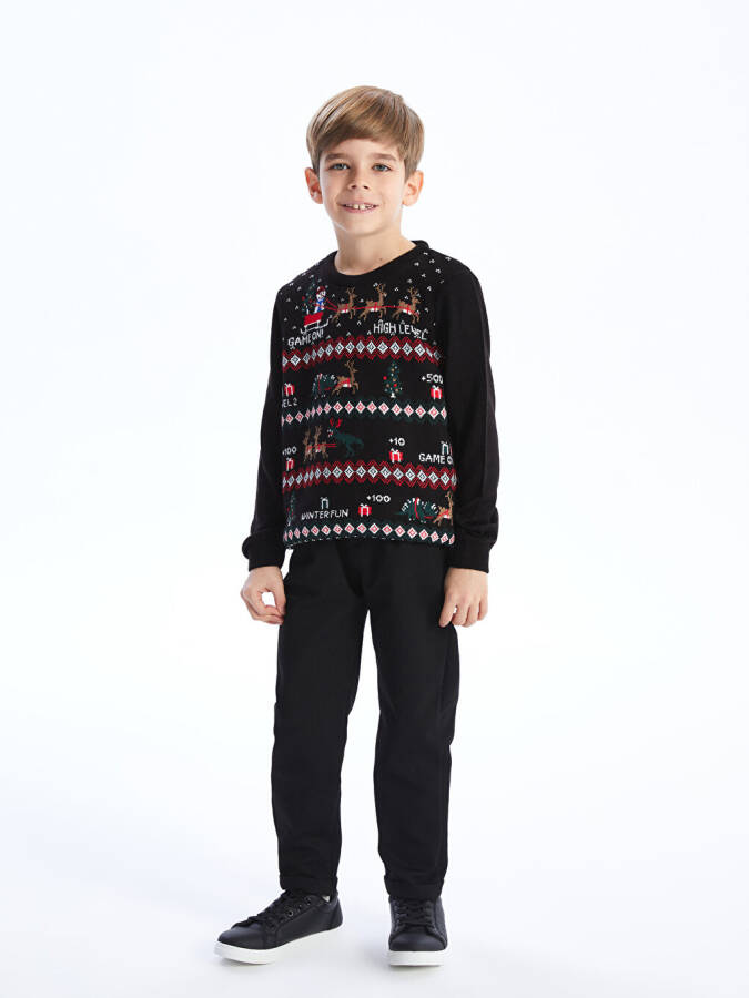 Christmas Themed Long Sleeve Boy's Knit Sweater with a Crew Neck - 17