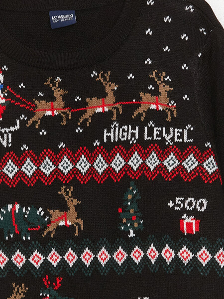 Christmas Themed Long Sleeve Boy's Knit Sweater with a Crew Neck - 20