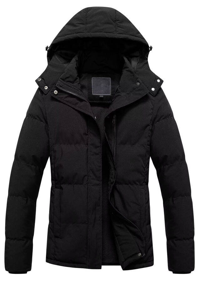 Chrisuno Kadın Kalın Kışlık Montlar Kapüşonlu Kısa Sıcak Puffer Ceketler Parka Çıkarılabilir Kapşonlu Siyah 3XL - 1