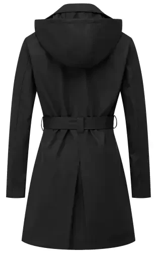 Chrisuno Women's Double-Breasted Trench Coat Mid-Length Belted Lapel Overcoat Pea Coats Outerwear Black S- - 4