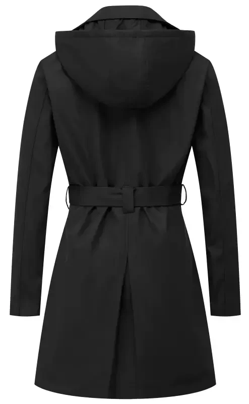 Chrisuno Women's Double-Breasted Trench Coat Mid-Length Belted Lapel Overcoat Pea Coats Outerwear Black S- - 4