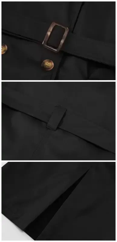 Chrisuno Women's Double-Breasted Trench Coat Mid-Length Belted Lapel Overcoat Pea Coats Outerwear Black S- - 5