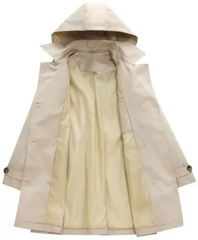 Chrisuno Women Long Lightweight Rainproof Hooded Windbreaker Jacket Quick Dry Metallic Trench Coat Khaki L - 2