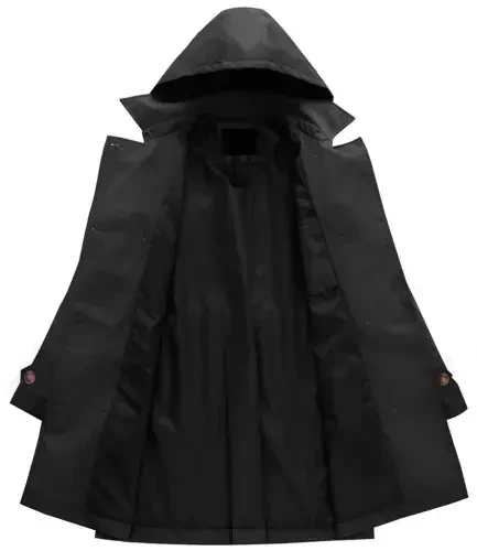 Chrisuno Women's Double-Breasted Trench Coat Mid-Length Belted Lapel Overcoat Pea Coats Outerwear Black S - 1