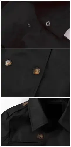 Chrisuno Women's Double-Breasted Trench Coat Mid-Length Belted Lapel Overcoat Pea Coats Outerwear Black S - 6