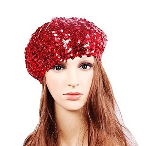 CHUANGLI Sparkly Sequins Beret Hat Glitter Mermaid Cap for Dancing Party Fancy Dress - 3